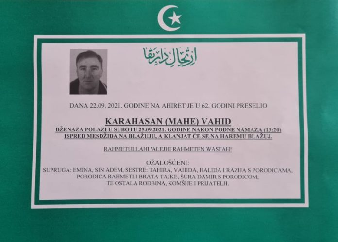 Karahasan Vahid - osmrtnica