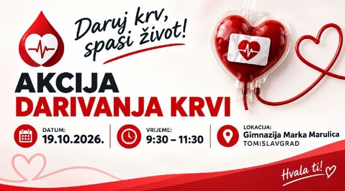 U ponedjeljak akcija dobrovoljnog darivanja krvi u Gimnaziji Marka Marulića